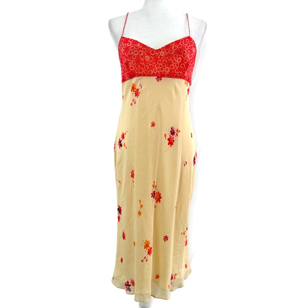 Vintage 90’s Ann Taylor 100% Silk Midi Spaghetti Strap Floral Dress - Picture 1 of 5